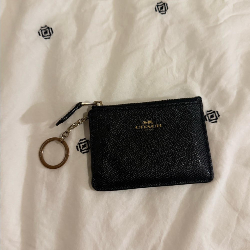 Coach Black Leather Mini Skinny ID Case/Wallet Keychain